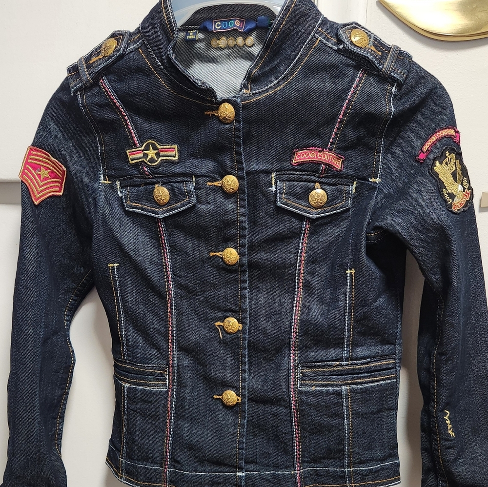 COOGI Y2K Dark Denim Military-Style Girls' Jacket - Navy Blue sz.L
